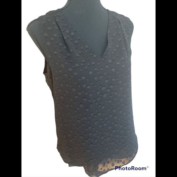 Banana Republic black sleeveless lined top with chiffon dot overlay, size XS. - Picture 4 of 5